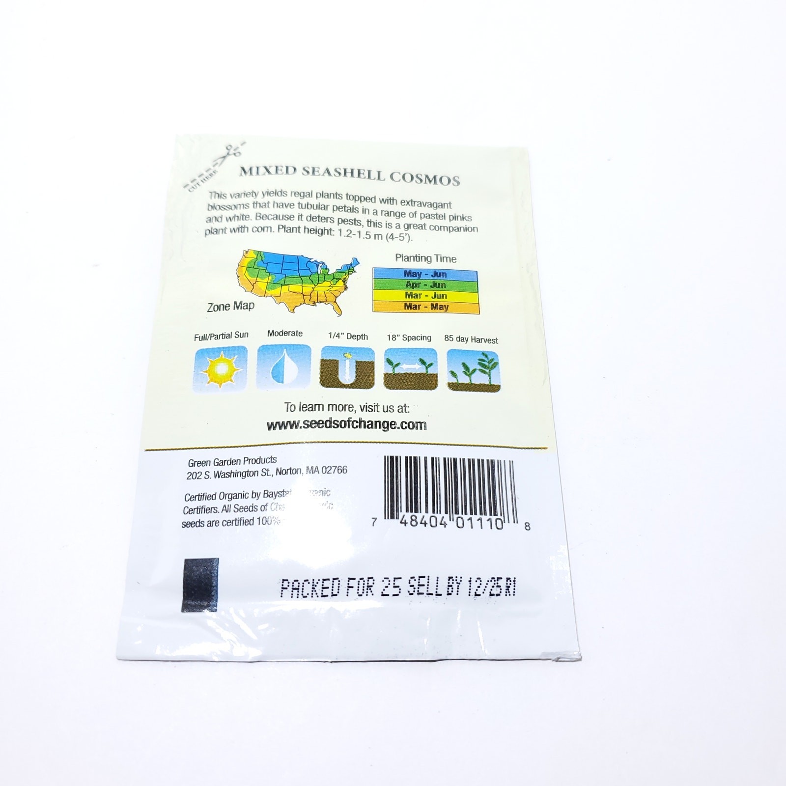 Seeds of Change Organic (2025) – 1 pk 300mg Mixed Seashell Cosmos Flower Garden