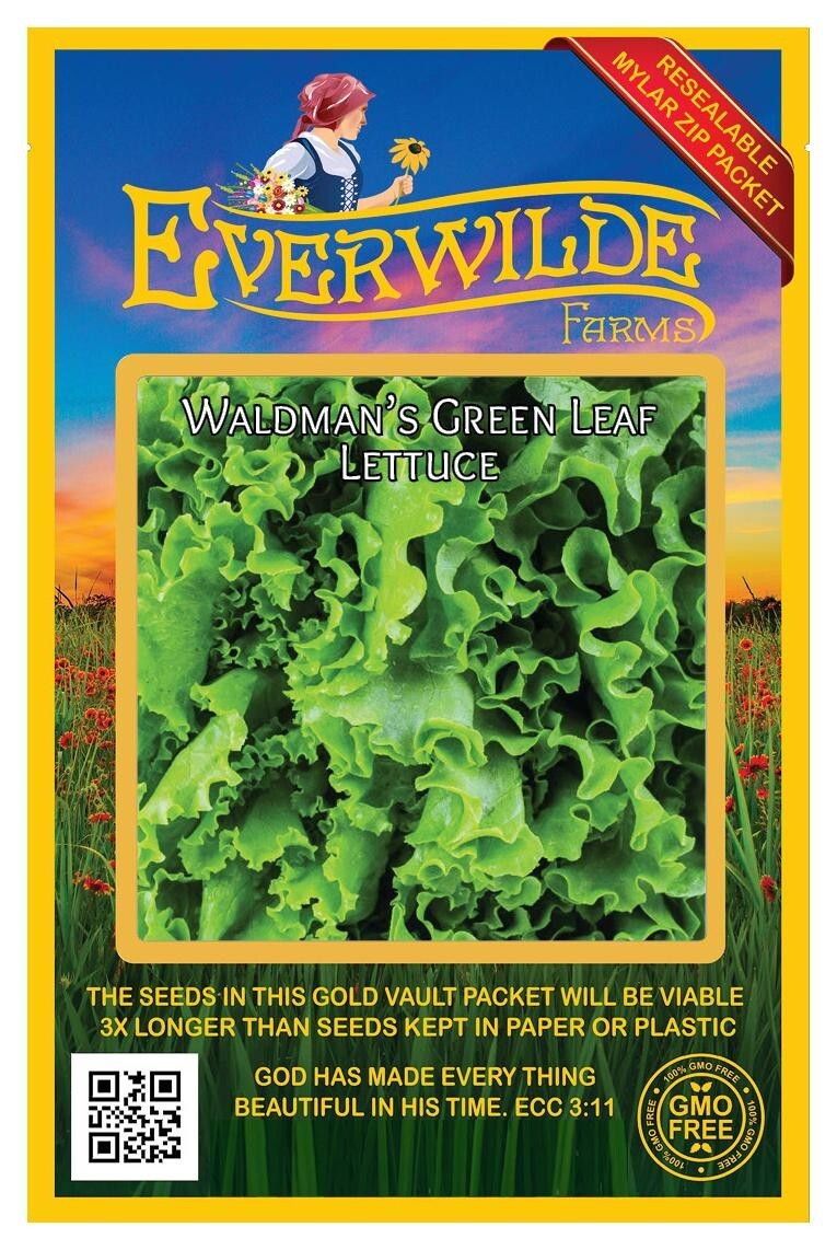 1000 Waldman’s Green Leaf Lettuce Seeds – Everwilde Farms Mylar Seed Packet