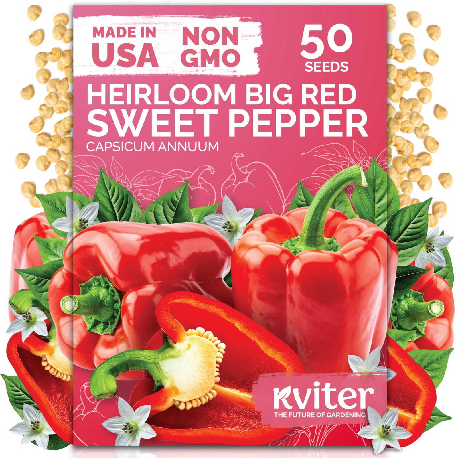 KVITER 50 Big Red Bell Pepper Seeds For Planting (Capsicum annuum)
