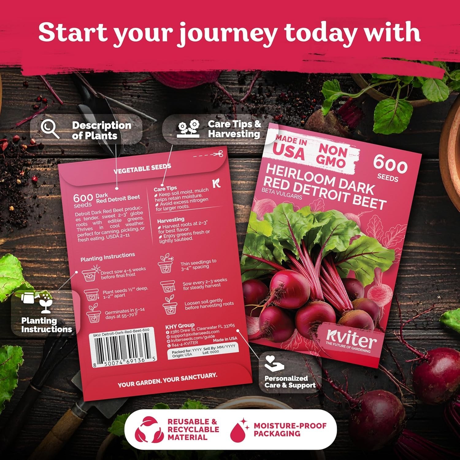 Tender & Sweet Detroit Dark Red Beet Seeds – 600 Count for Easy Home Gardening