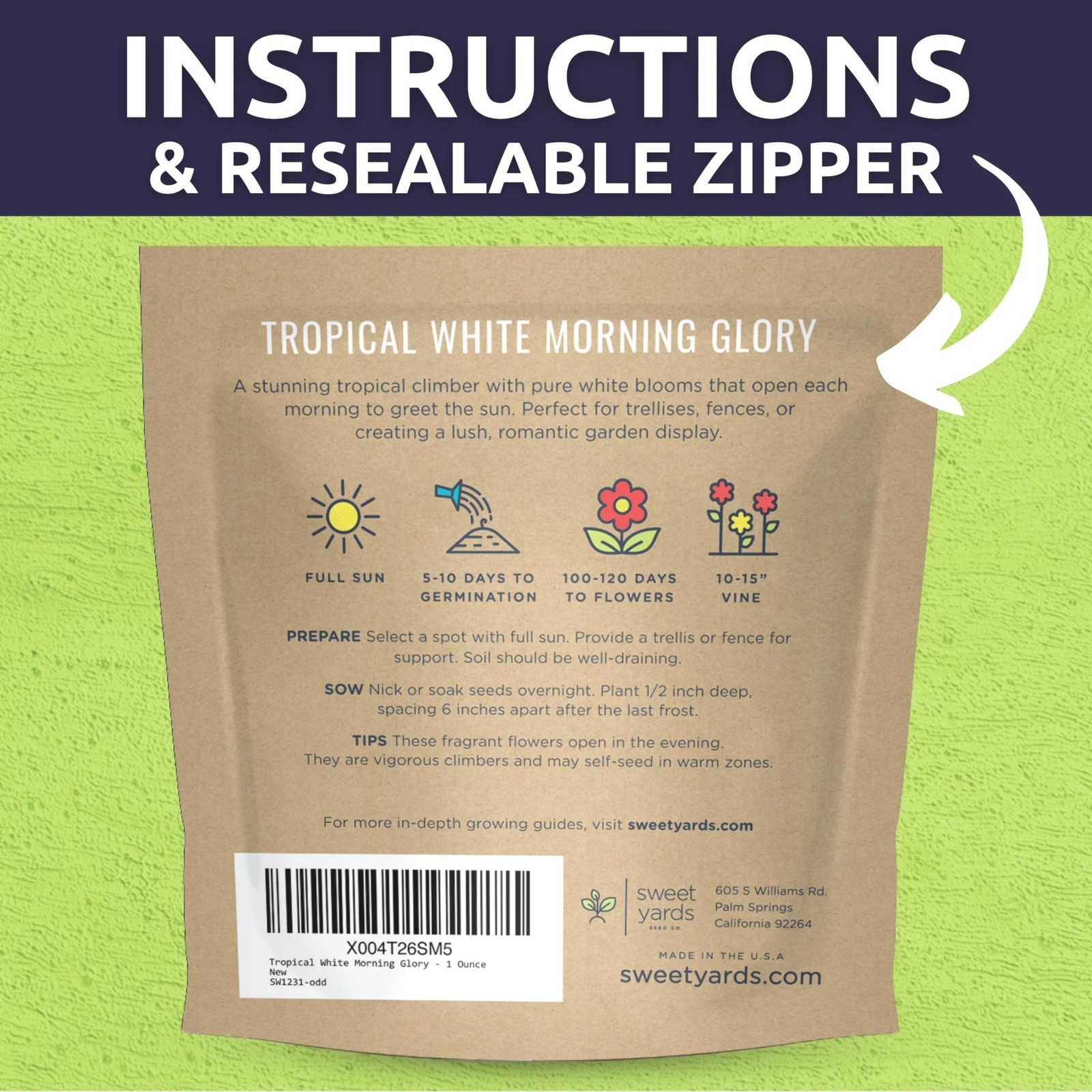 Moonflower – Tropical White Morning Glory – Large 1 Ounce Packet – 100 Flower…