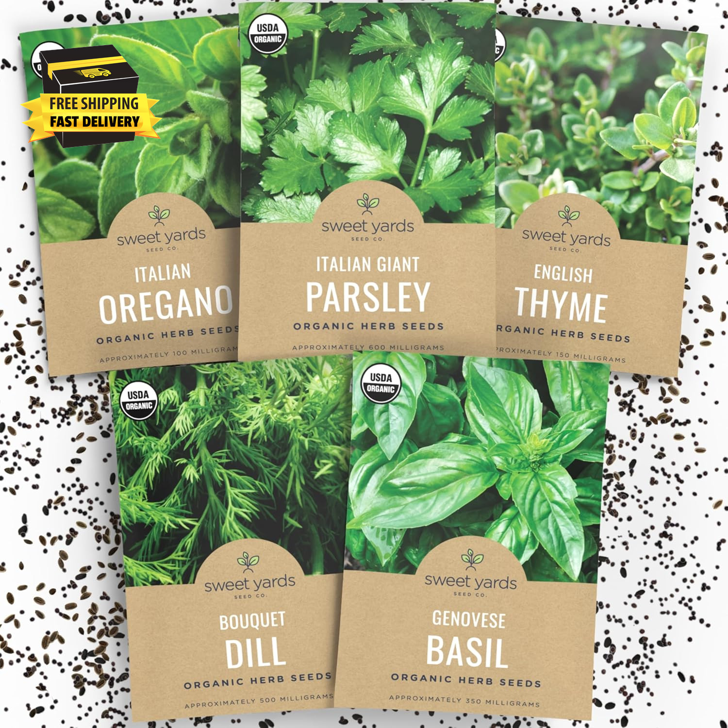 Organic Herb Seeds Variety Pack – 5 Individual Packs – 2026 Season – Basil, Oreg