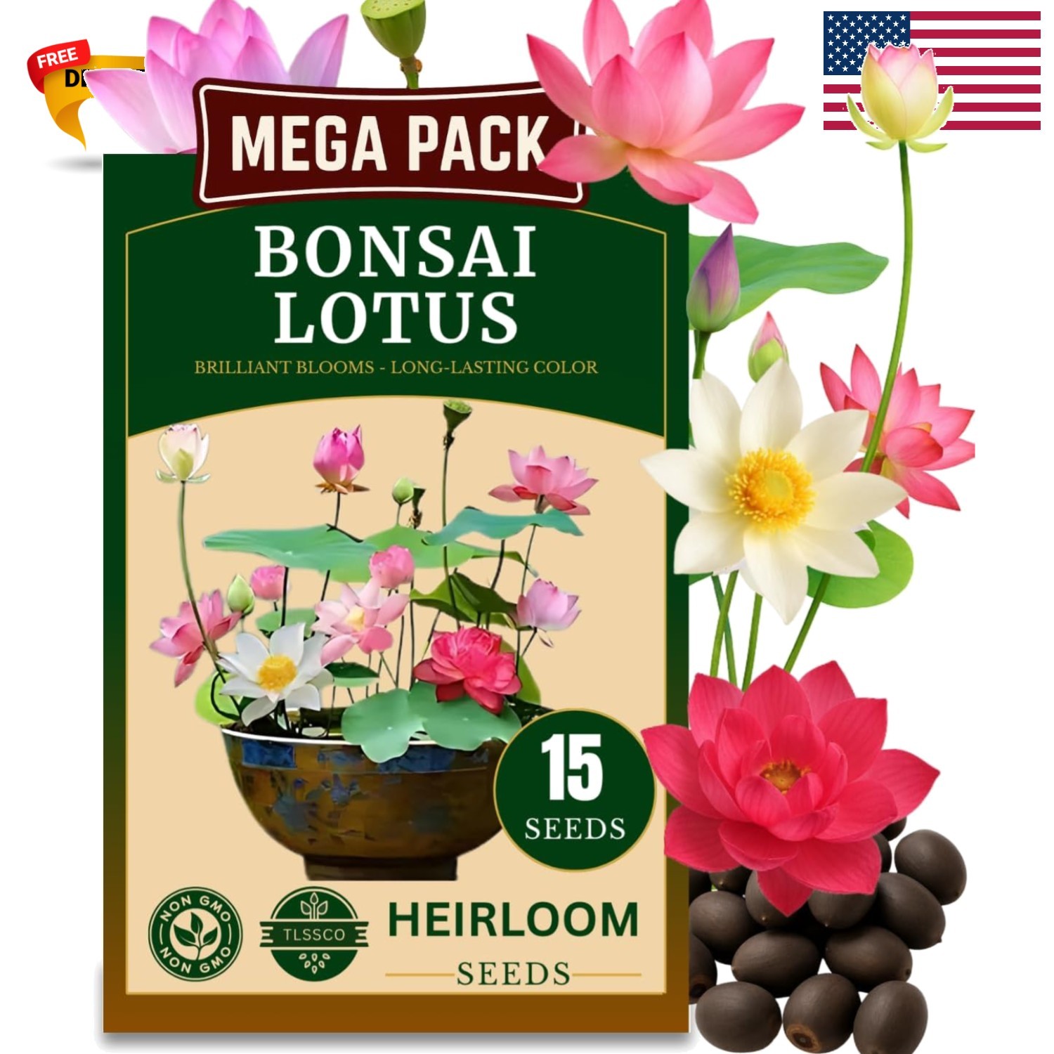 High Germination Lotus Seeds – 15 Pack of Exotic Organic Seeds for Pond Decor