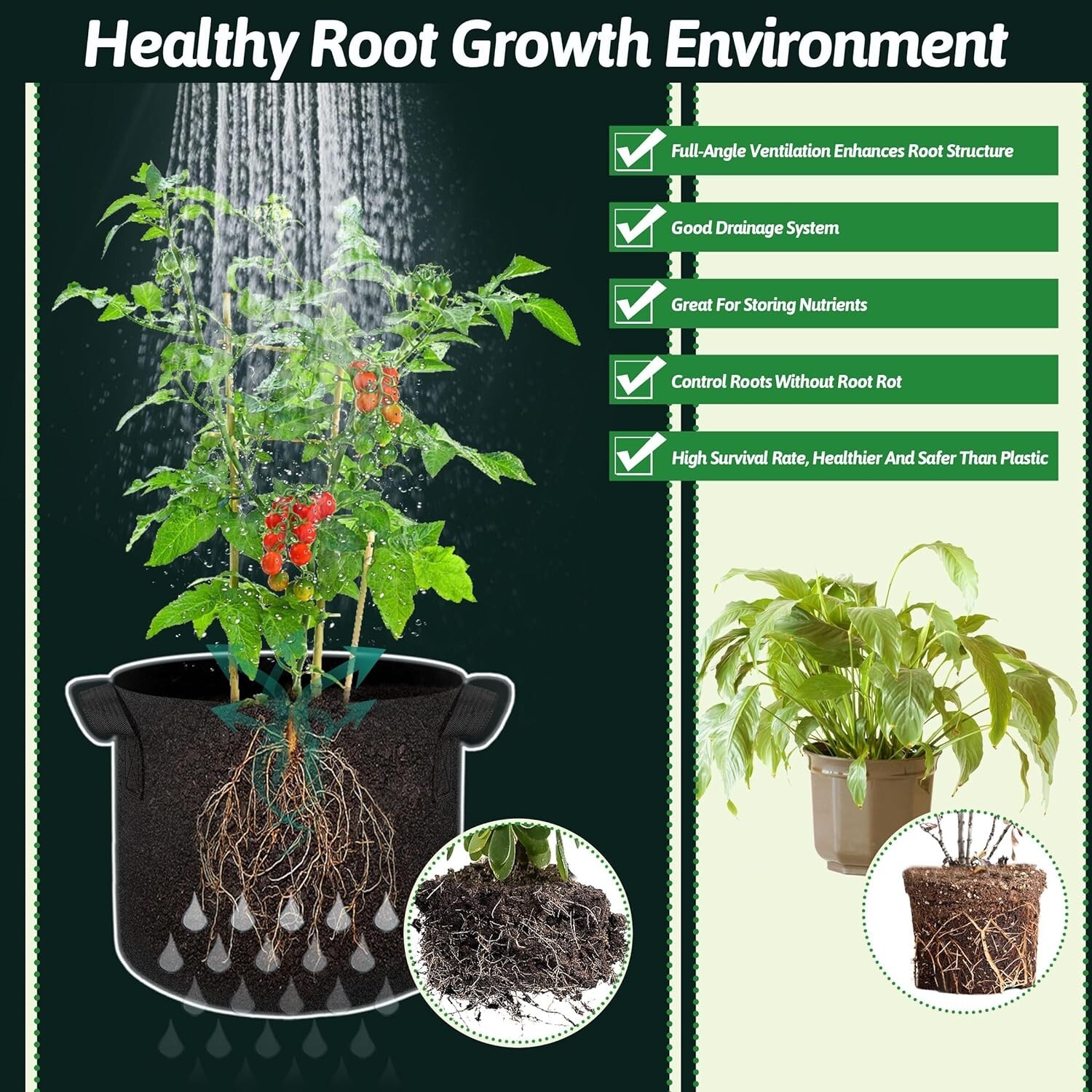 5 Pcs Grow Bags 5 Gallon Plant Grow Bags Multi-Purpose Nonwoven Fabric Pots