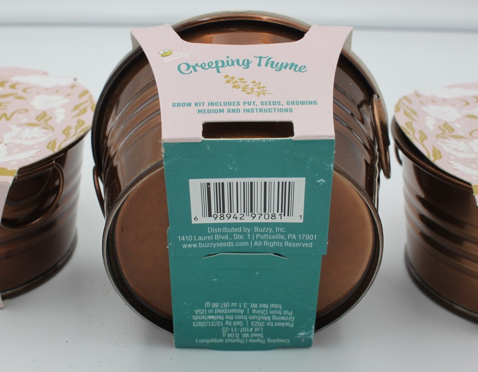 Buzzy Creeping Thyme 3-PACK Grow Kit Mini Metal Pot Seeds Indoor Herb NEW