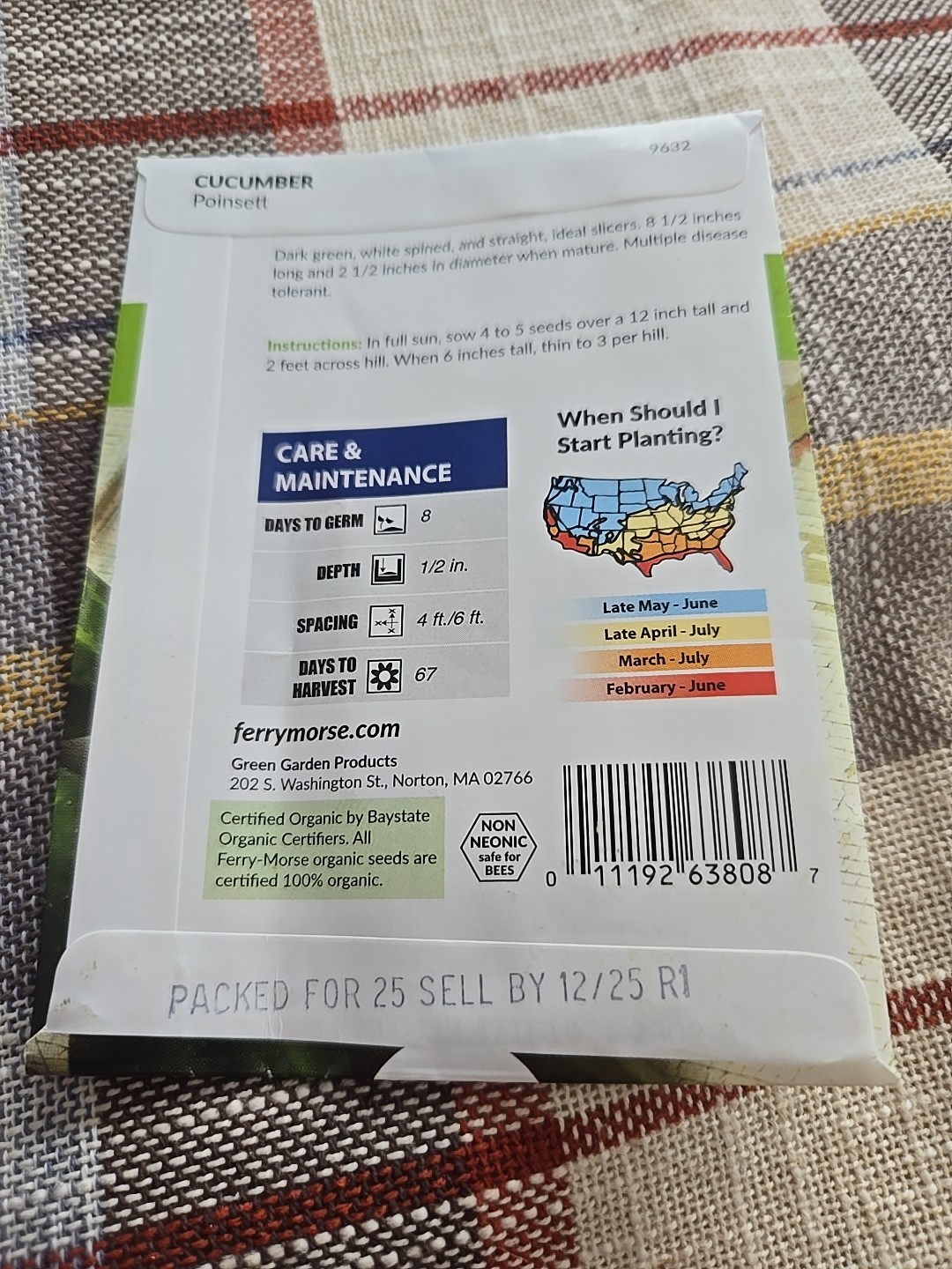 Ferry-Morse 2025 Seed Cucumber Poinsett Organic 700Mg