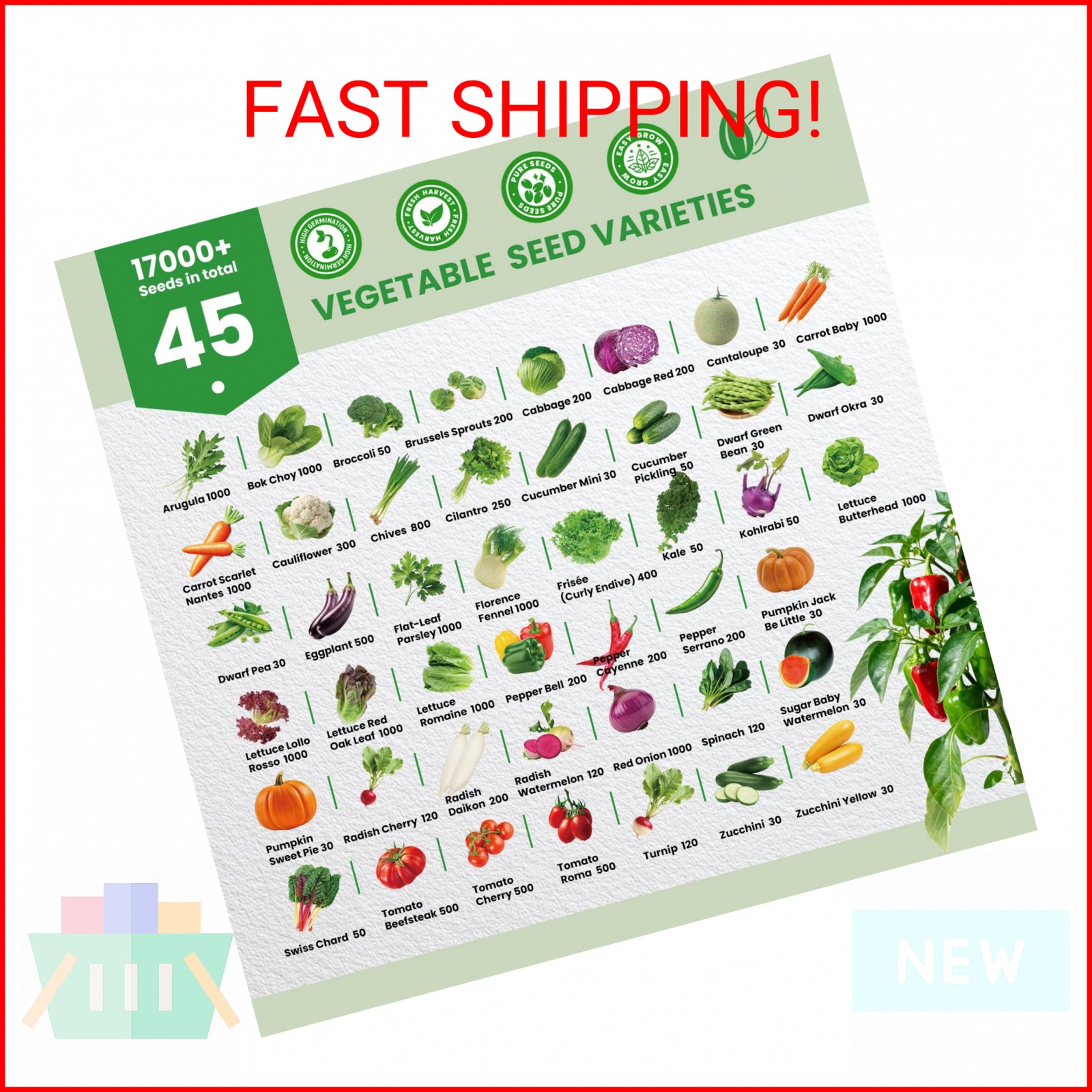 Fruivity 45 Heirloom Vegetable Seeds Variety Pack – 17,000+ Garden Seeds for Pla