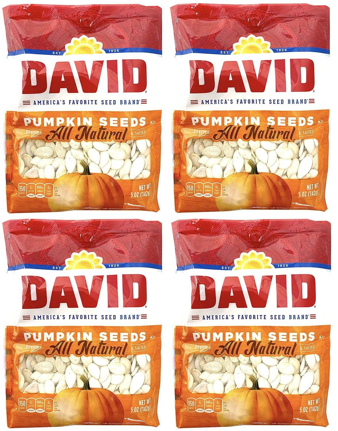 David Seeds, Pumpkin Seeds, 5-Ounce Bags (Pack of 4)