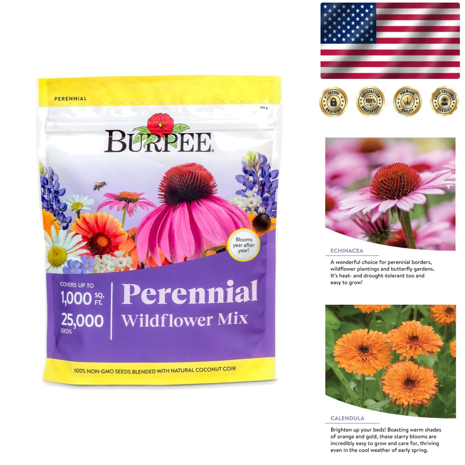 Pollinator-Friendly Wildflower Mix: 25,000 Non-GMO Seeds for -Round Blooms