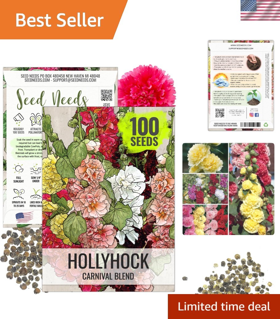 Mixed Carnival Hollyhock Seeds – Heirloom Seeds for Planting Alcea rosea – Bi…