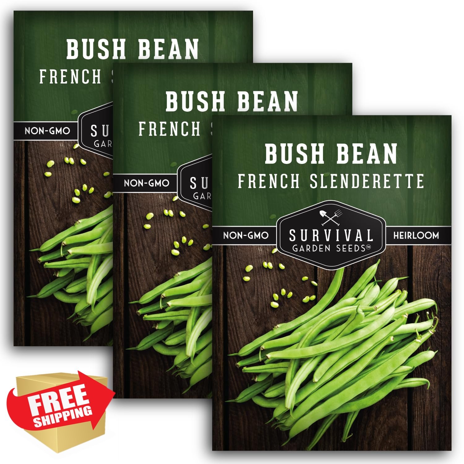 3pk French Bush Bean Seeds, Non-GMO Heirloom, Vegetable Garden