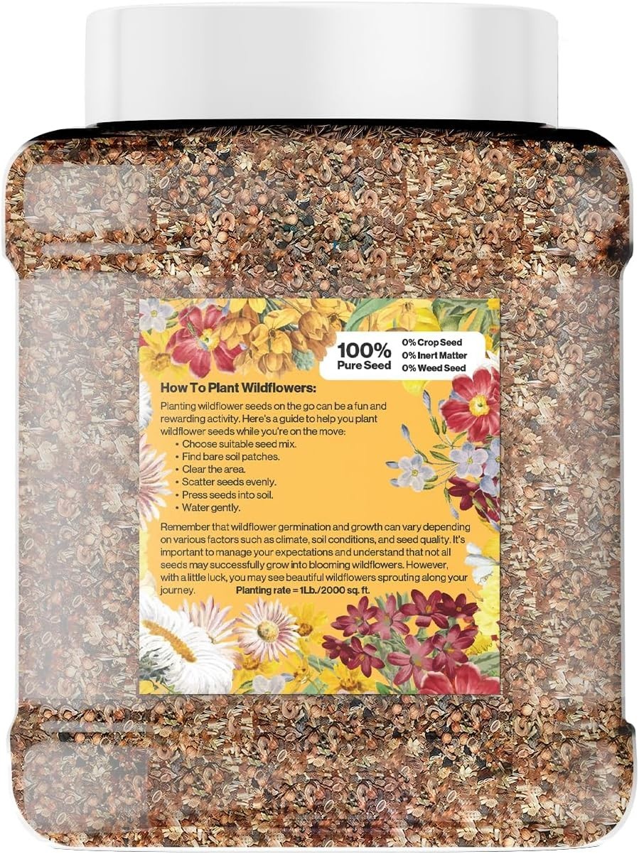 Save the Bees Wildflower Mix 1LB Tub – 300,000+ Seeds for Bee-Friendly Gardens