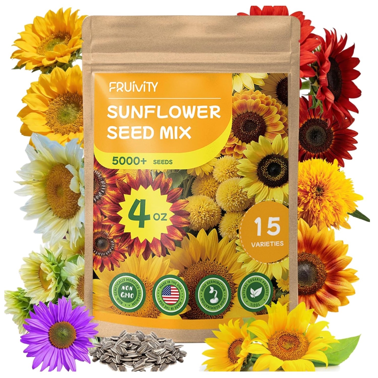 15+ Varieties 5000+ Sunflower Seeds Pack for Planting Heirloom Non-GMO Mix Ou…