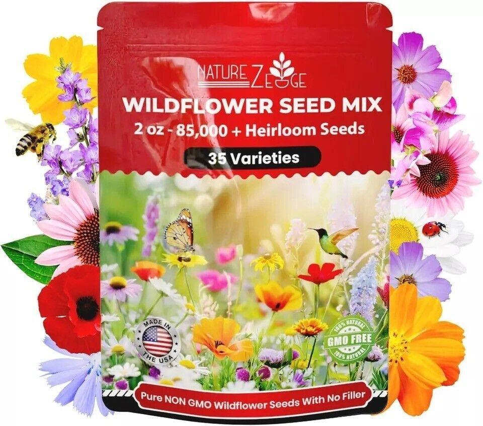85,000 Wildflower Seeds, 35 Varietiey Wild Flowers Bulk Flower Seeds, Mix of Ann