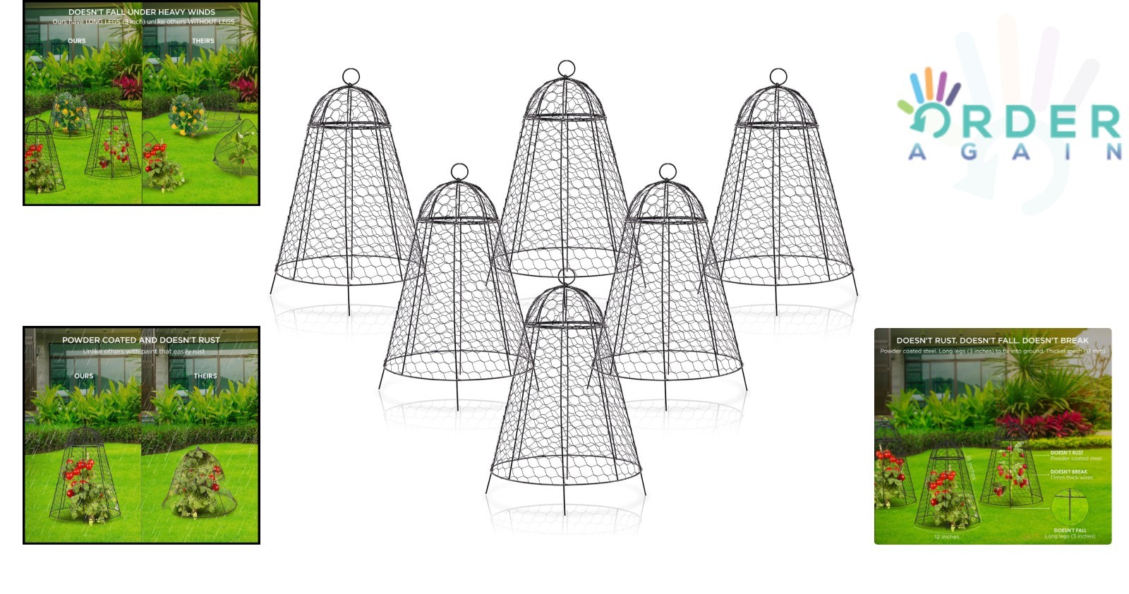 Garden Plant Cloches Steel Mesh Outdoor Protect from Animals Pack of 6