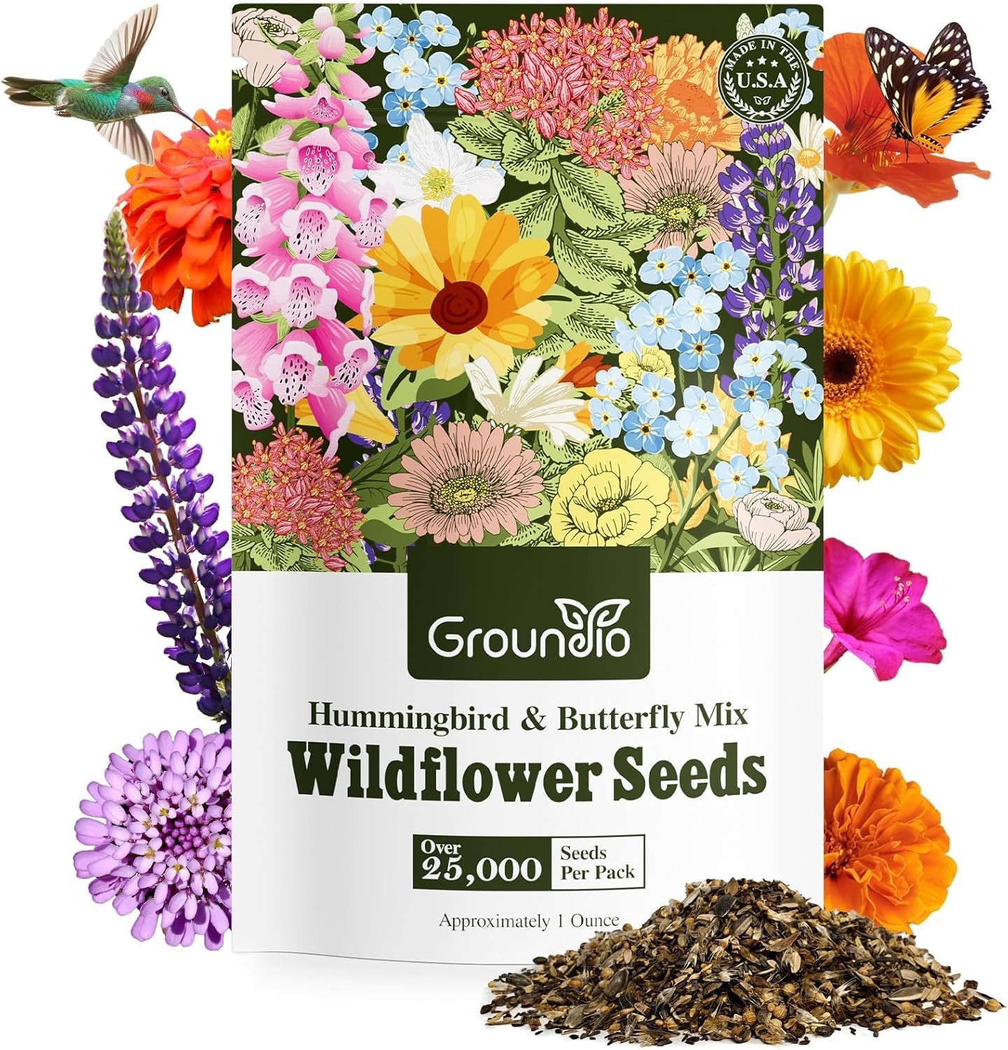 Hummingbird & Butterfly Wildflower Seed Mix – 24 Varieties, 1 Ounce, No Filler
