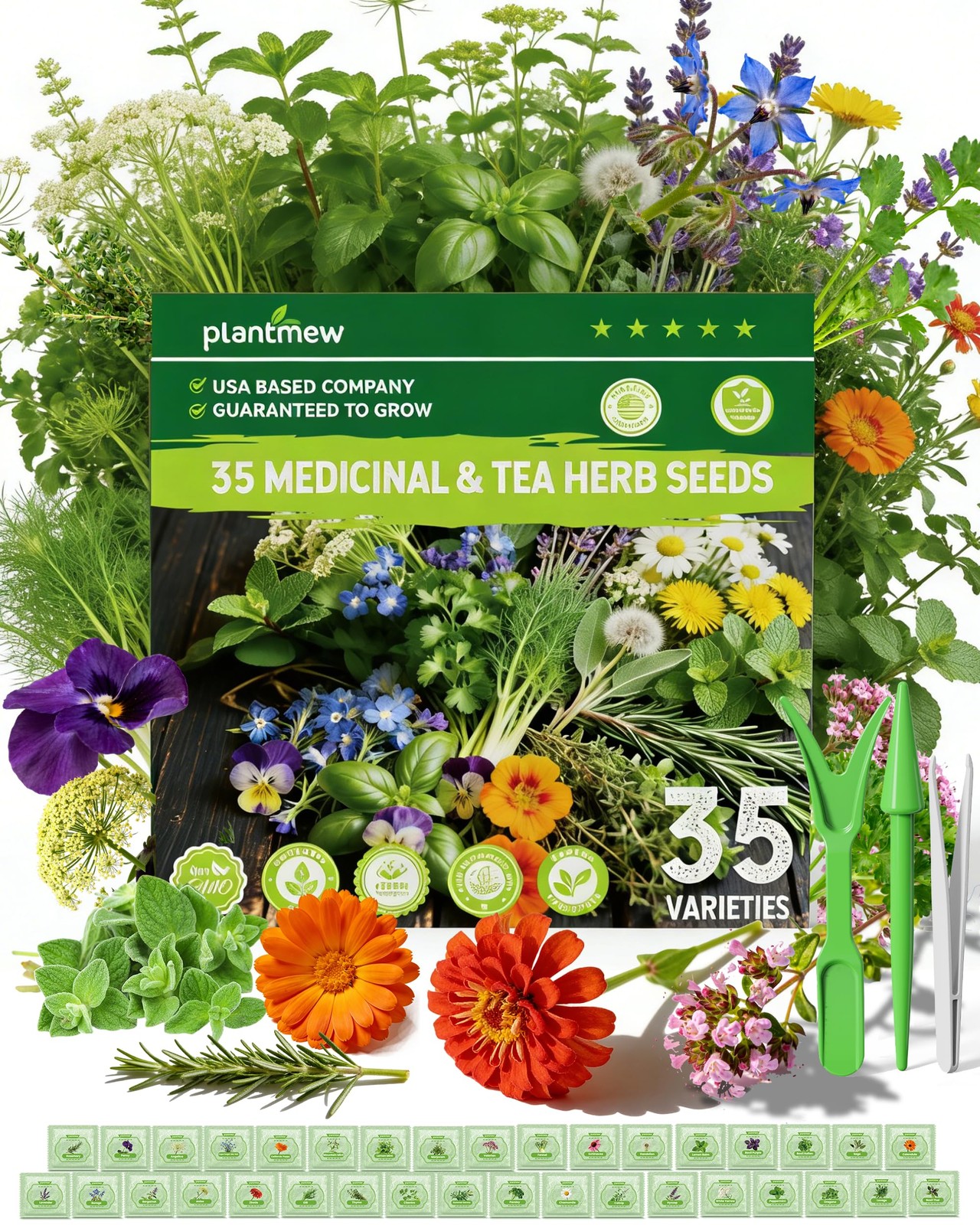 Medicinal & Tea Herb Seeds for Planting 35 Non GMO Variety Pack for