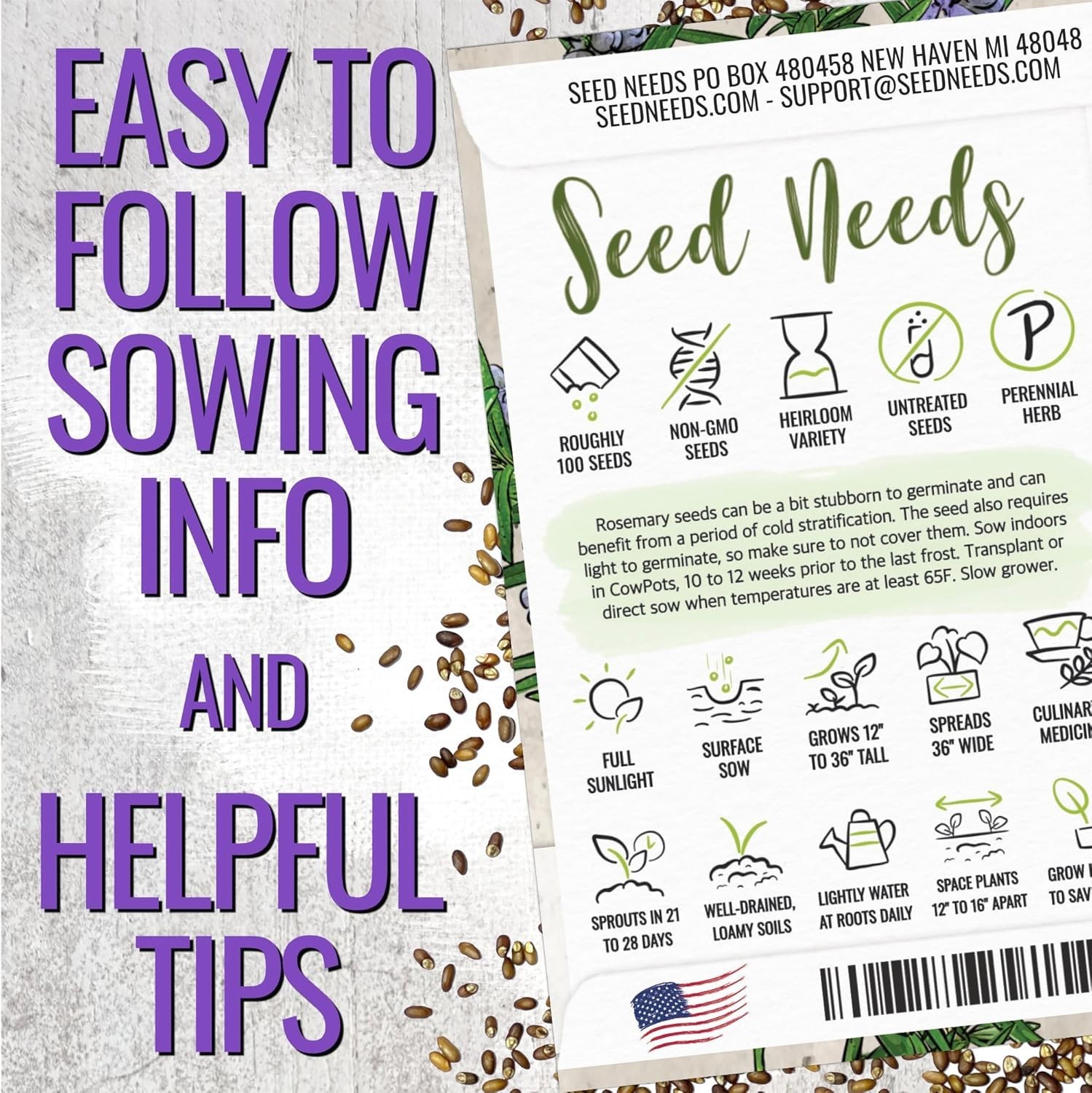 Heirloom Rosemary Planting Seeds – Non-GMO Culinary Herb for Your Kitchen Garden