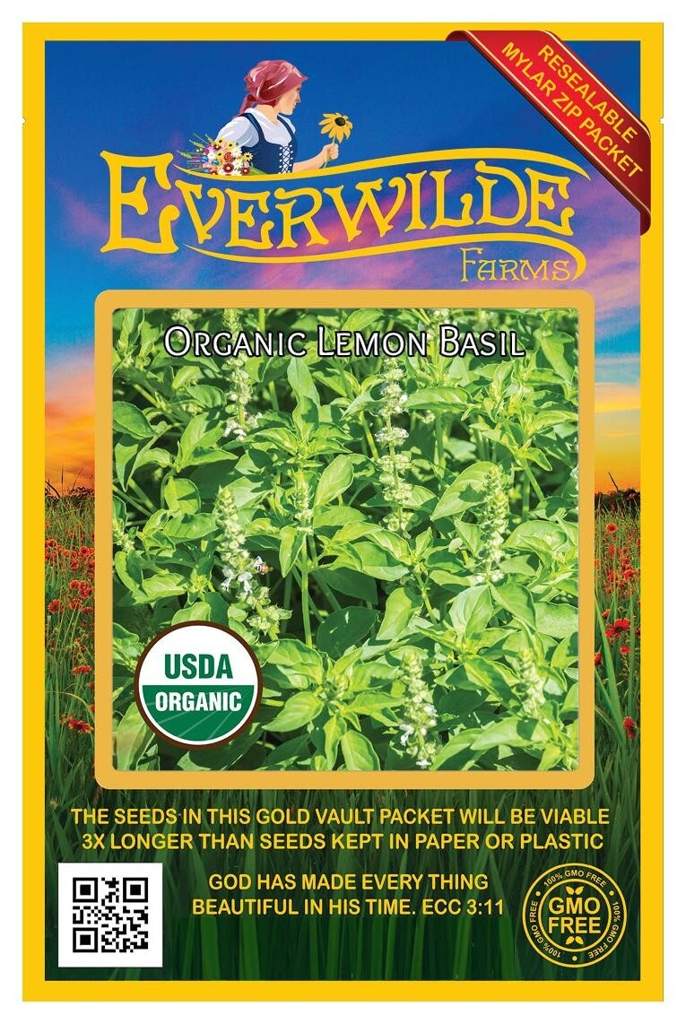 1000 Organic Lemon Basil Organic Herb Seeds – Everwilde Farms Mylar Seed Packet