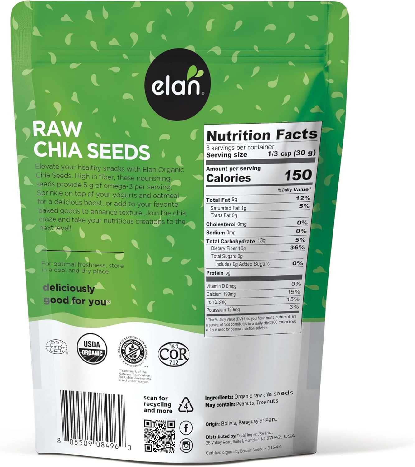 Organic Chia Seeds, 8.8 Oz, Natural Raw Black Chia Seeds, Plant-Based, Non-Gmo,
