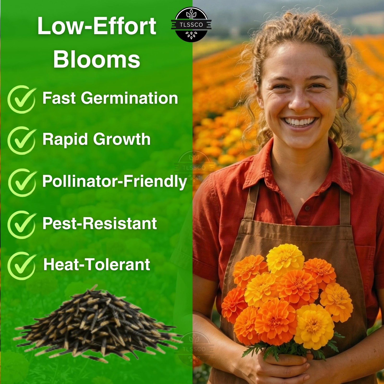 TLSSCO 1450+ French Petite Marigold Seeds, Pack for 2026 USA Premium Multi