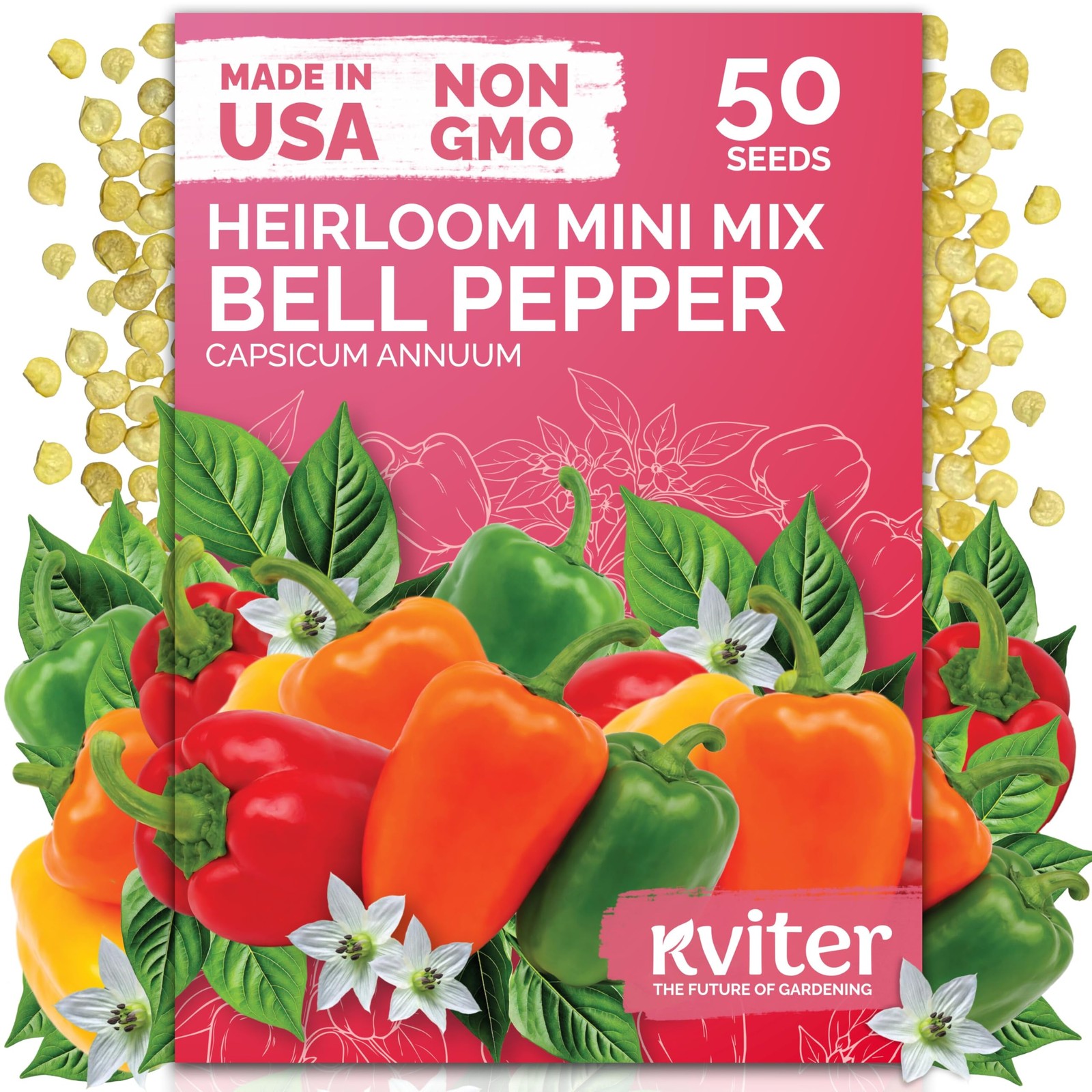 KVITER 50 Mix Sweet Mini Peppers Seeds (Capsicum annuum)