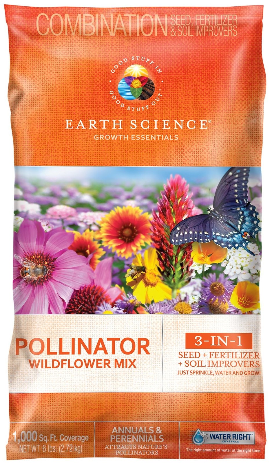 Wildflower Pollinator Mix— 6 lb—3-in-1 Mix with Premium Wildflower Seed, Plan…