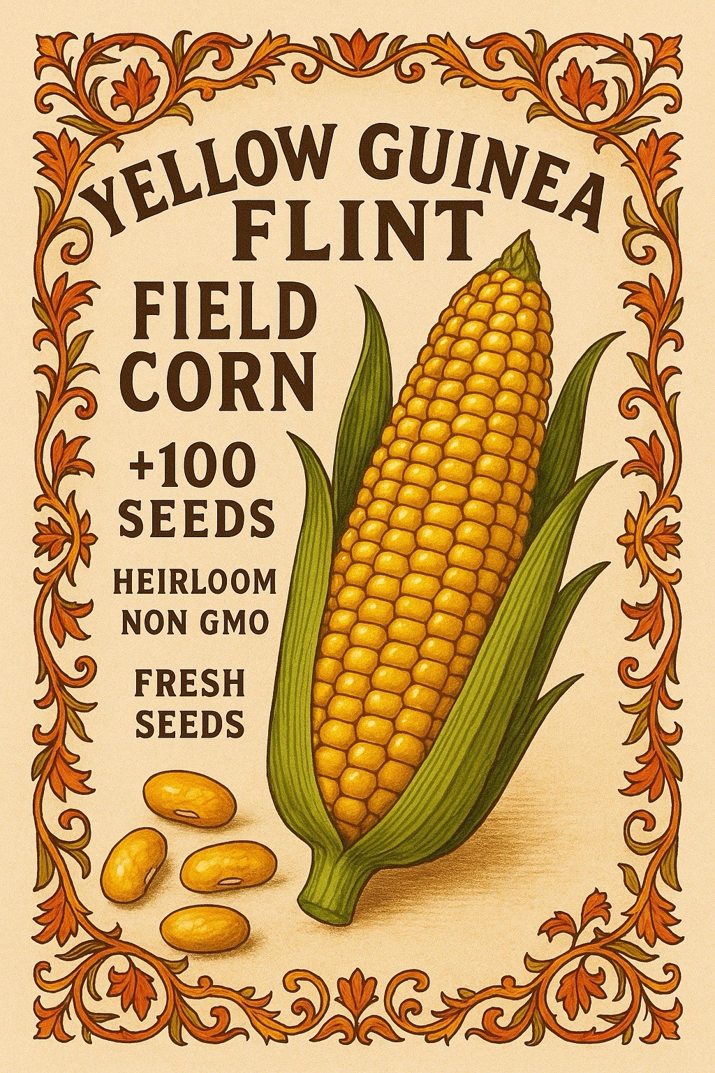 Yellow Guinea Flint Field Corn Seeds 100+ Seeds Heirloom Non GMO Fresh Seeds