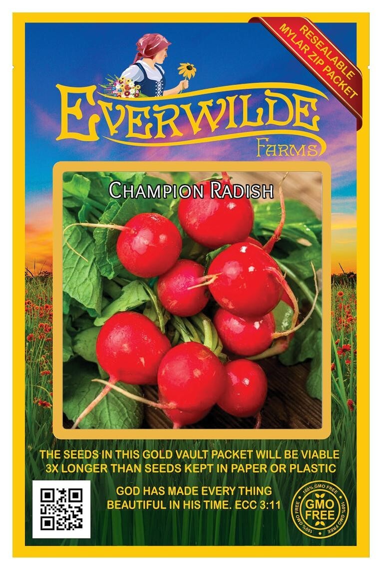 500 Champion Radish Seeds – Everwilde Farms Mylar Seed Packet