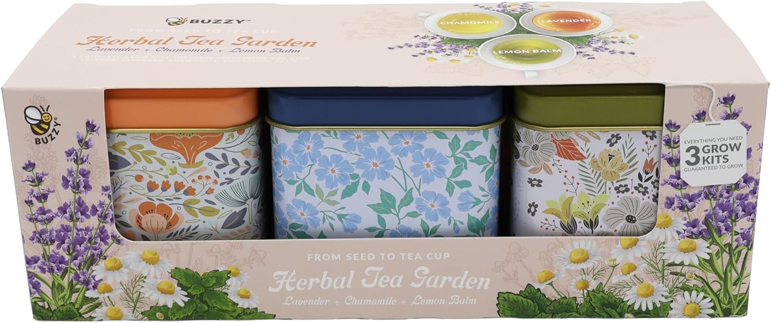 BUZZY Herbal Tea Garden Grow Kit Indoor Herb Planter Gift Set