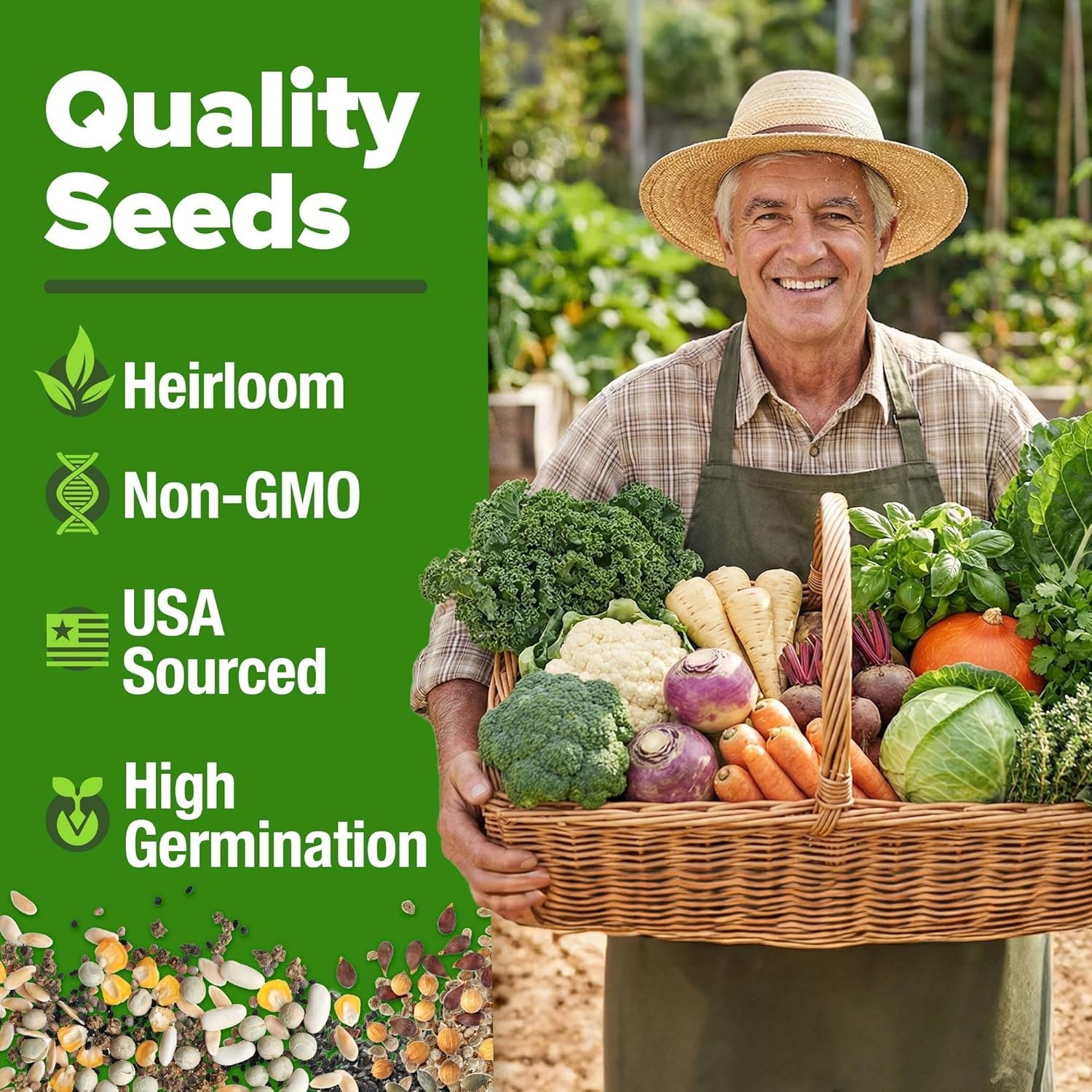 70 Heirloom Vegetable & Herb Seed Kit – Non-GMO, 30,600+ Seeds for -Round Growth