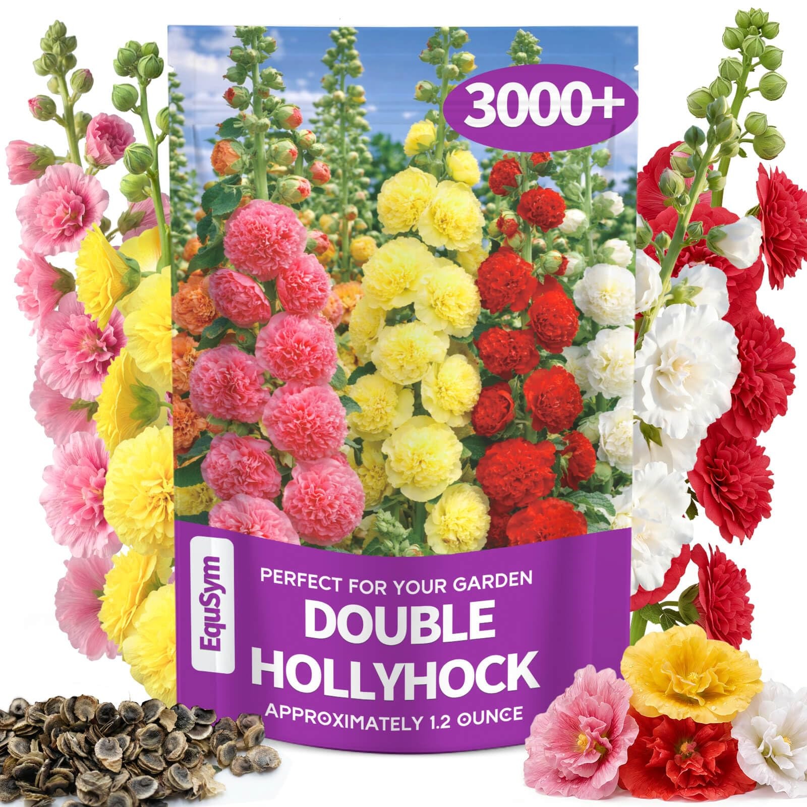 3000+ Double Hollyhock Flower Seeds – Large Bulk Pack,