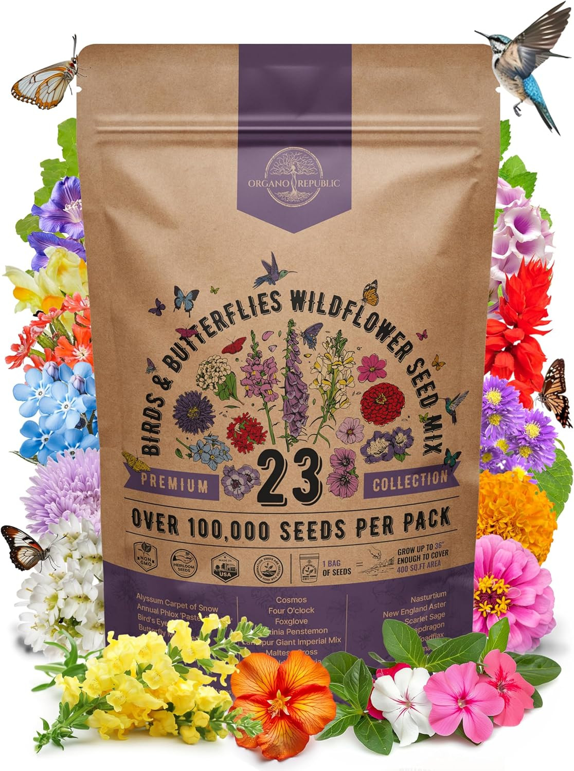 23 Wildflower Seeds Annual & Perennial Mix for Indoor & Outdoors, Attract Birds