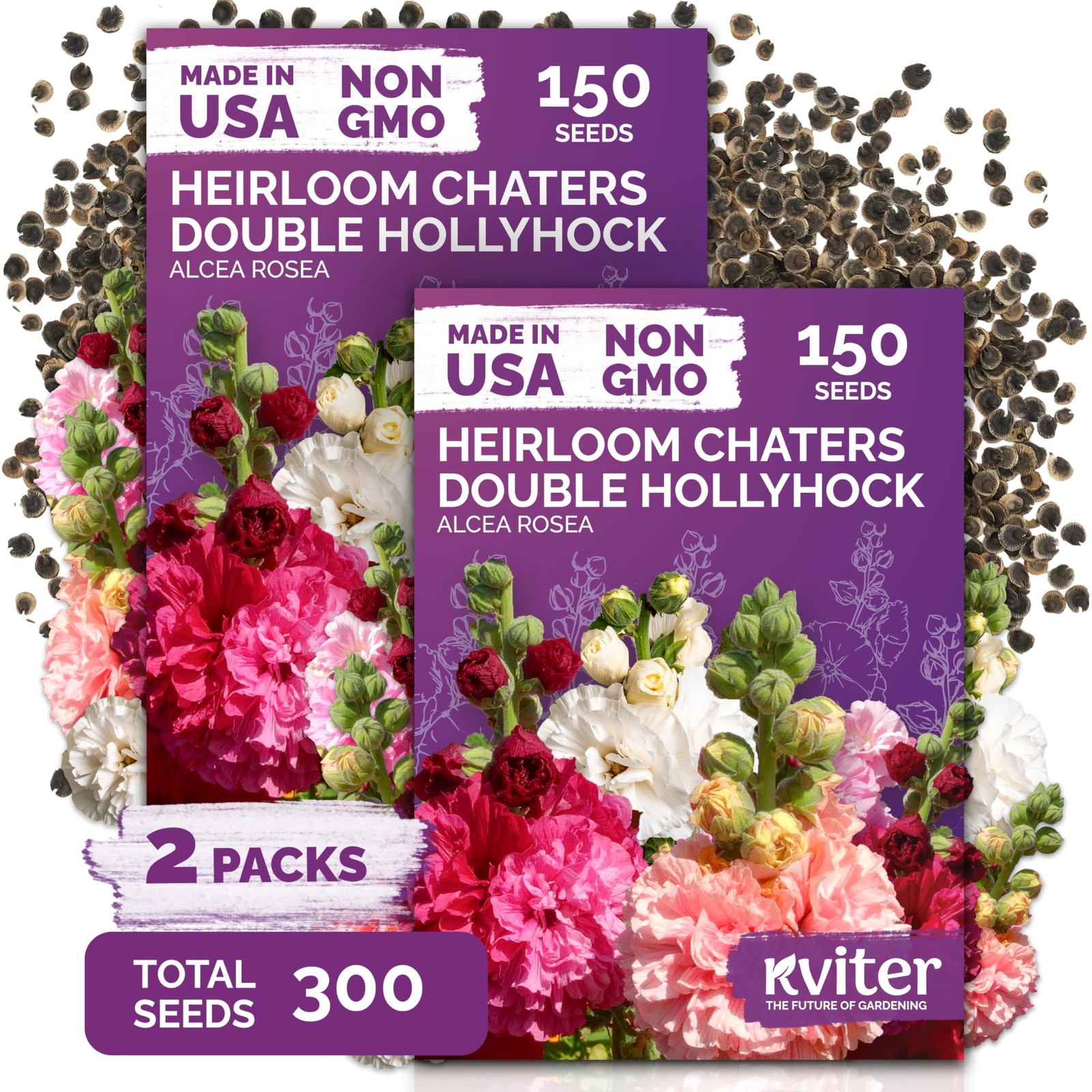 300 Chaters Hollyhock Seeds for Planting Alcea rosea, 2 Pack Heirloom | Tall…