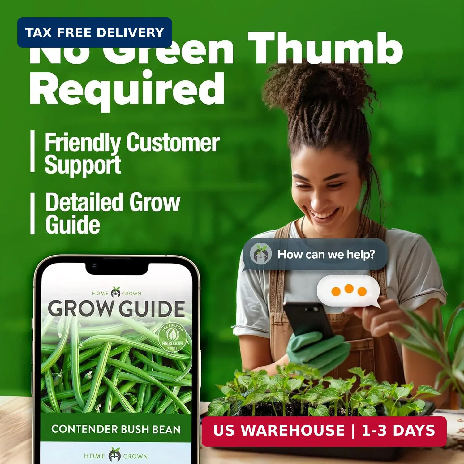 HOME GROWN Contender Bush Bean Seeds 28+ Heirloom Non-GMO, High Germination, Str
