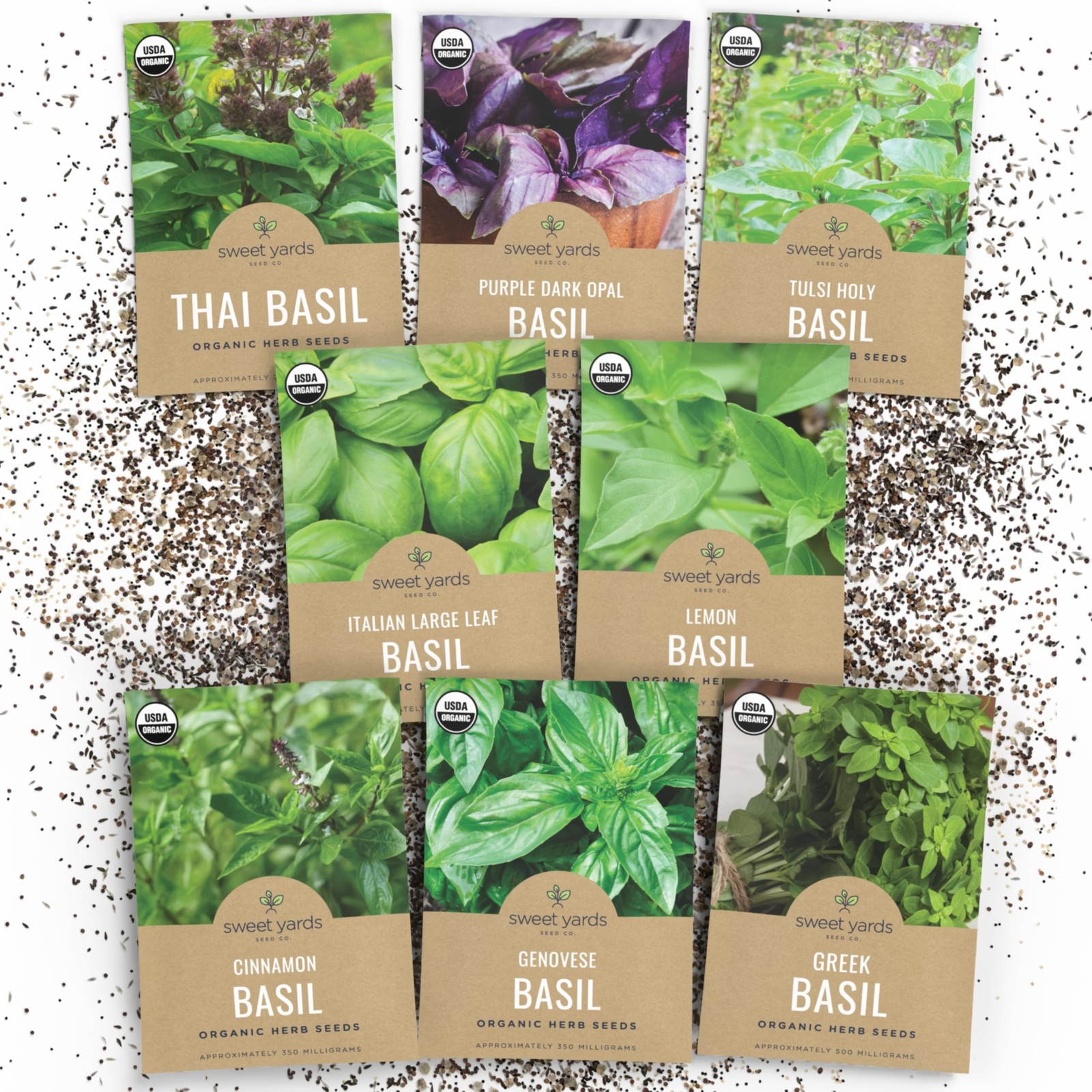 Basil Seeds Variety Pack 8 Individual Packs 2026 Season Genovese Thai Lemon Gree