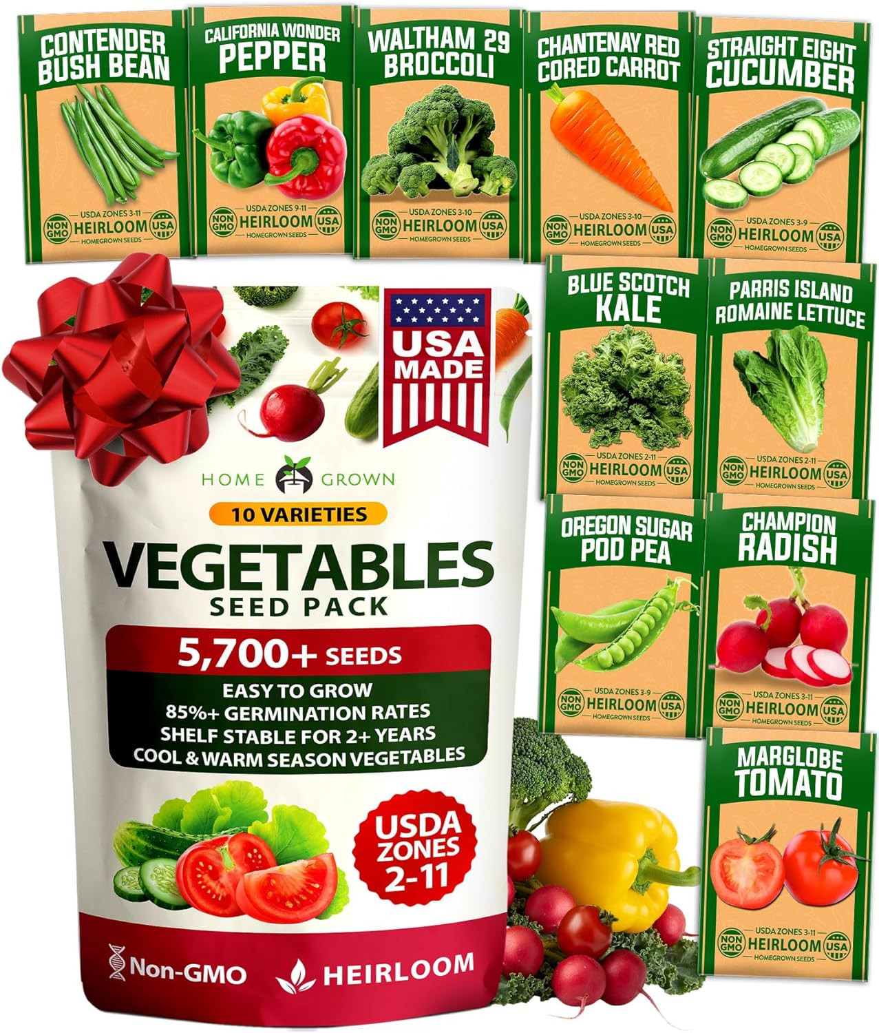 10 Variety Seed Vault 5,700+ USA Grown Heirloom Non-Gmo Vegetable Seeds for Plan