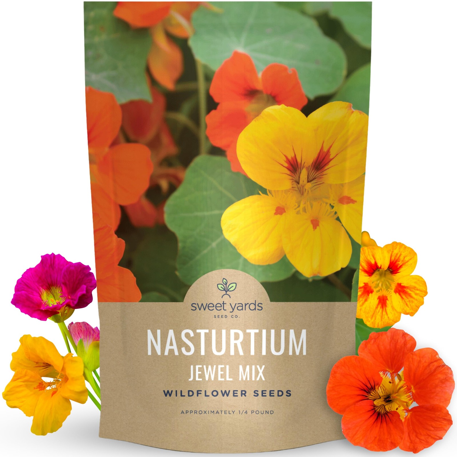 Nasturtium Jewel Mix Flower Seeds, Tropaeolum Majus Planting Bulk 1/4lb 750