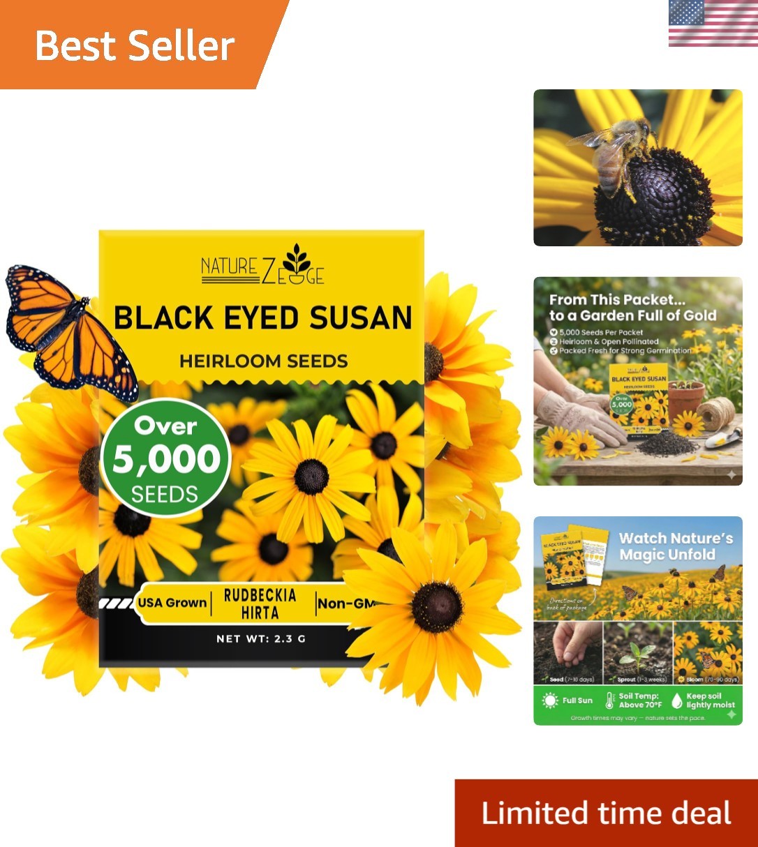 High Germination Black Eyed Susan Seeds – 5000 Heirloom Seeds for Your Garden