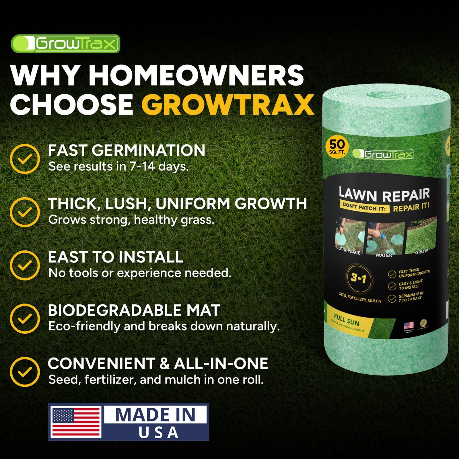 Biodegradable Grass 50 SQFT Bermuda Rye Grass and Fertilizer for Lawns, Dog…