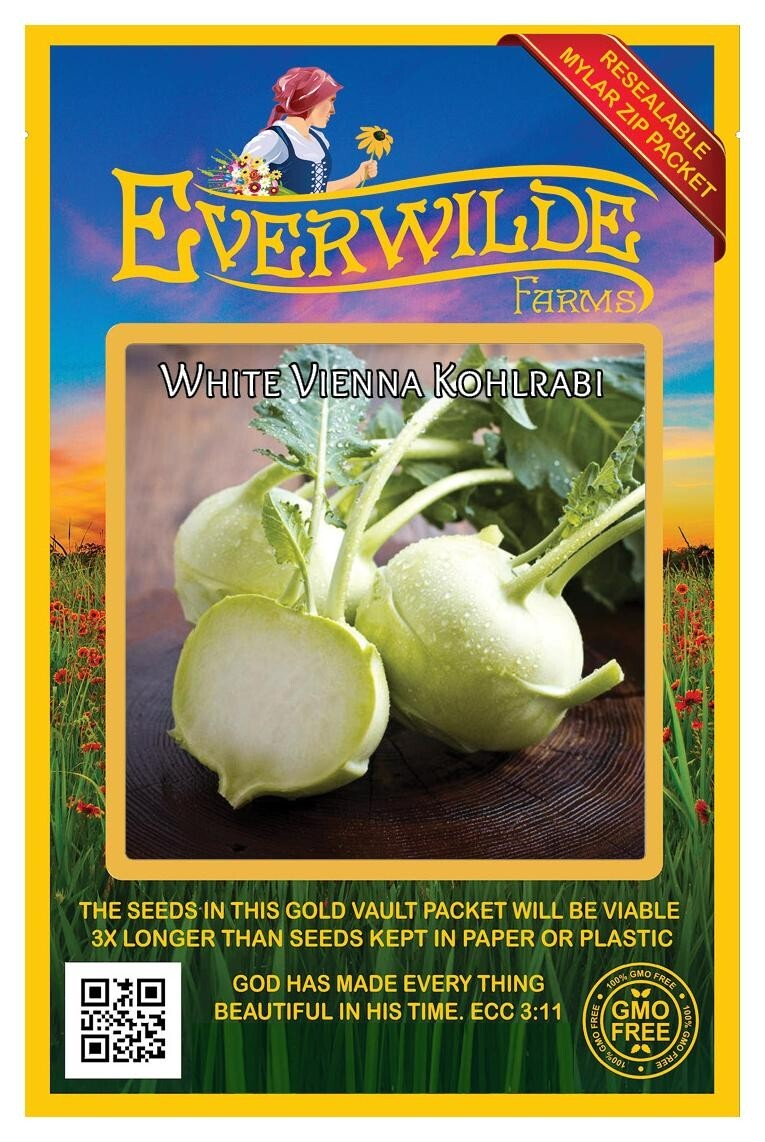1 Oz White Vienna Kohlrabi Seeds – Everwilde Farms Mylar Seed Packet