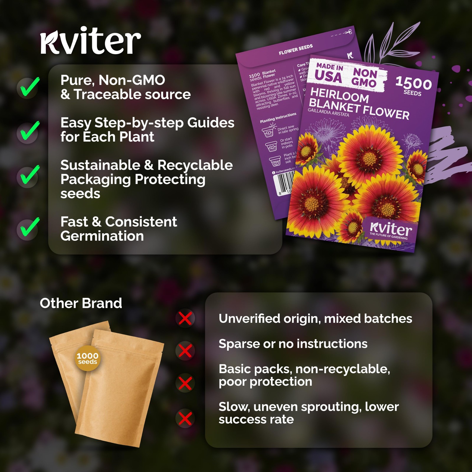 KVITER 1500 Blanket Flower Seeds (Gaillardia Aristata)