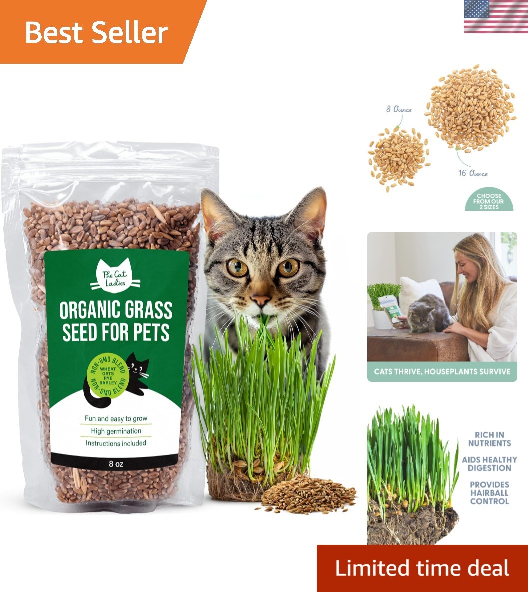 Healthy Organic Cat Grass Seed – 8oz Non-GMO Blend for Indoor & Outdoor Use