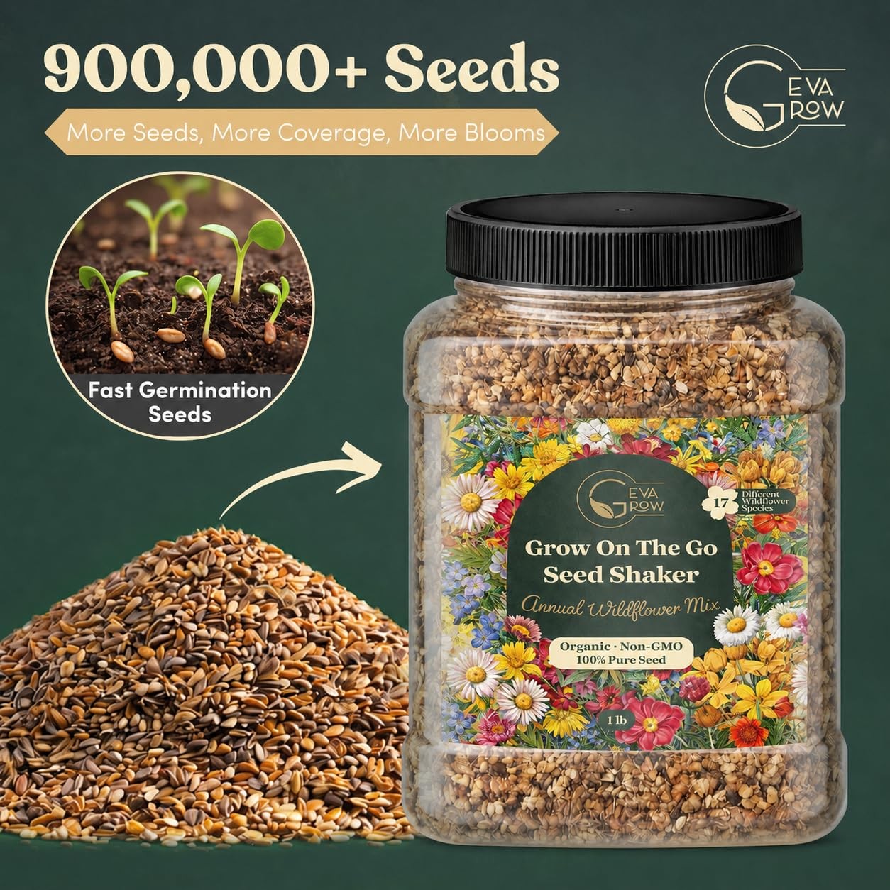 Annual Wildflower Seed Mix 17 Varieties for Pots & Gardens 1 lb Tub
