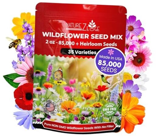 Wildflower Seeds Mix – 2 Oz, 85,000 Seeds, 35 Variety Perennial & Annual 2 oz