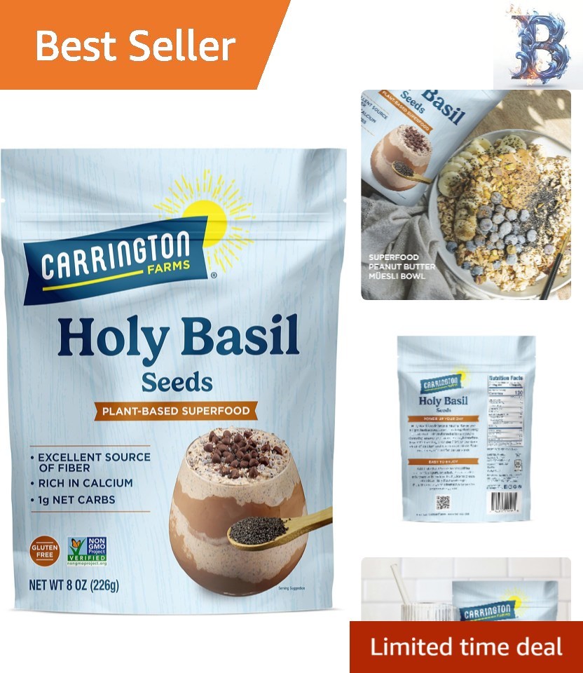 Nutritious Holy Basil Seeds – Gluten-Free, Adaptogen for Stress Relief, 8oz