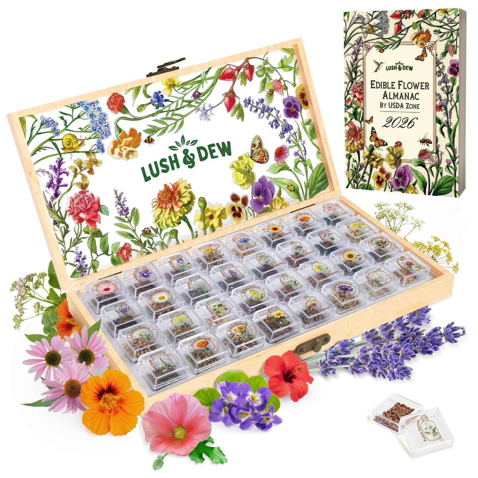 Edible Flower Seed Bank – 32 Types, 30,000+ Non-GMO Heirloom Seeds, Gardening Gi