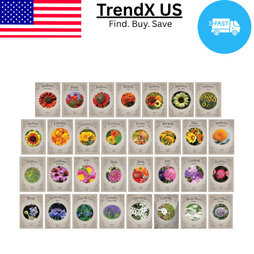 Set of 31 Premium Variety Flower Seed Packets – Heirloom Non-GMO
