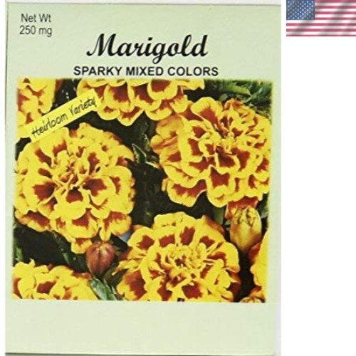 Set of 50 Non-GMO Marigold Sparky Mix Flower Seed Packets – Heirloom Quality