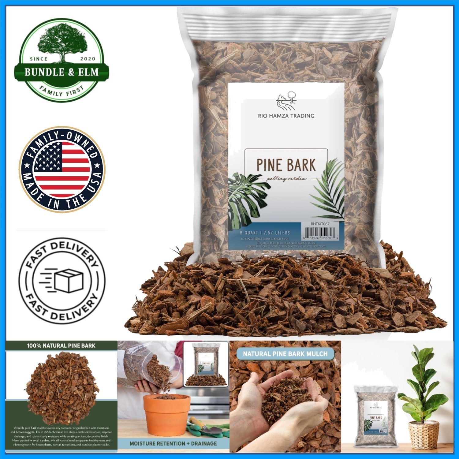 All-Natural Pine Bark Mulch for Soil Supplement and Houseplant Decor 8 Quarts